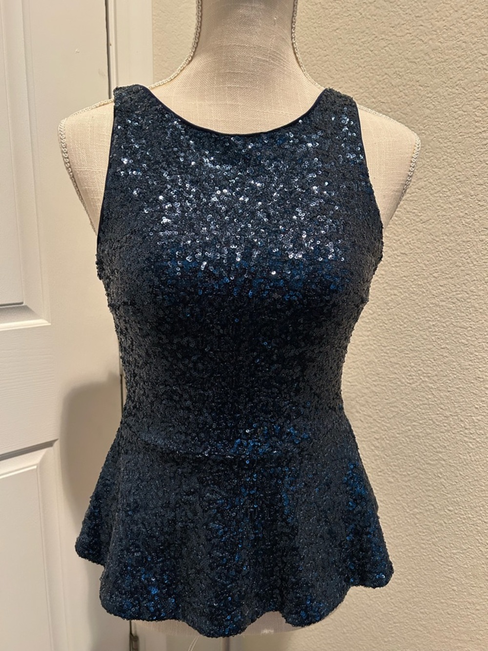 Zara Navy Sequin Peplum Top